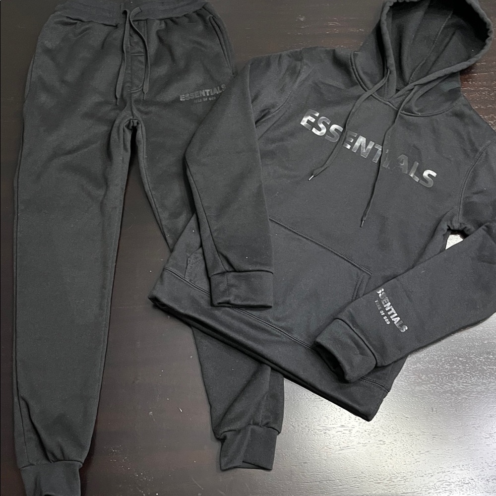 Essentials Black Hoodie and Joggers Set.